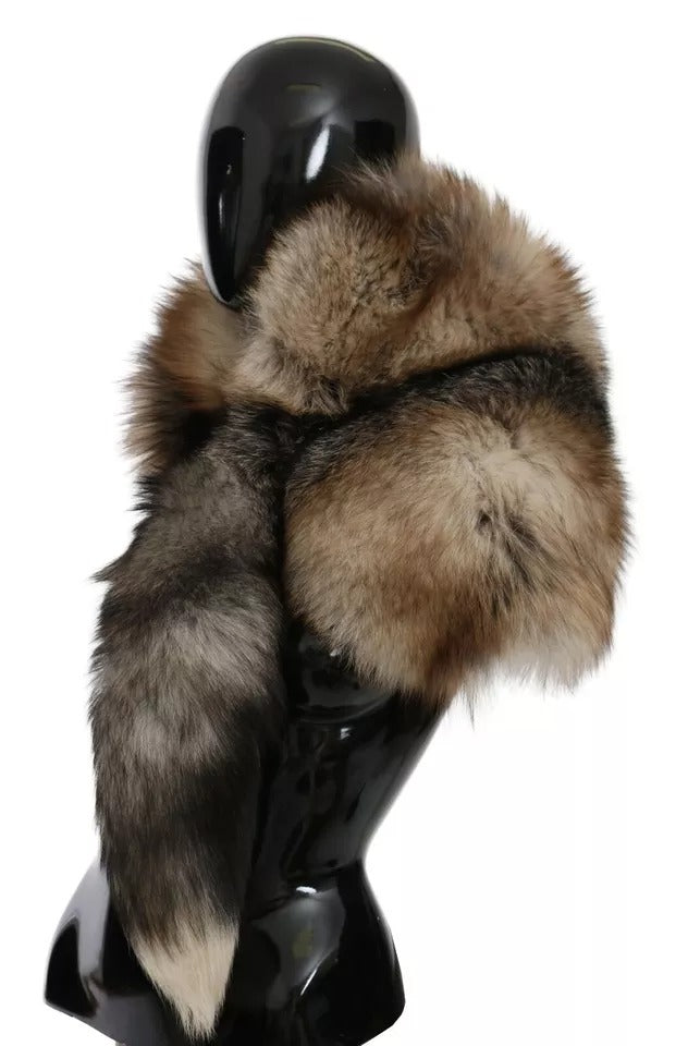 Dolce & Gabbana Brown Fox Tail Fur Shawl Neck Wrap Cover Collar Scarf Dolce & Gabbana