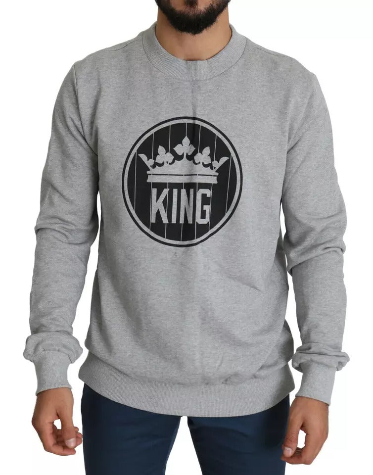 Dolce & Gabbana Gray Crown King Print Cotton Pullover Sweater Dolce & Gabbana