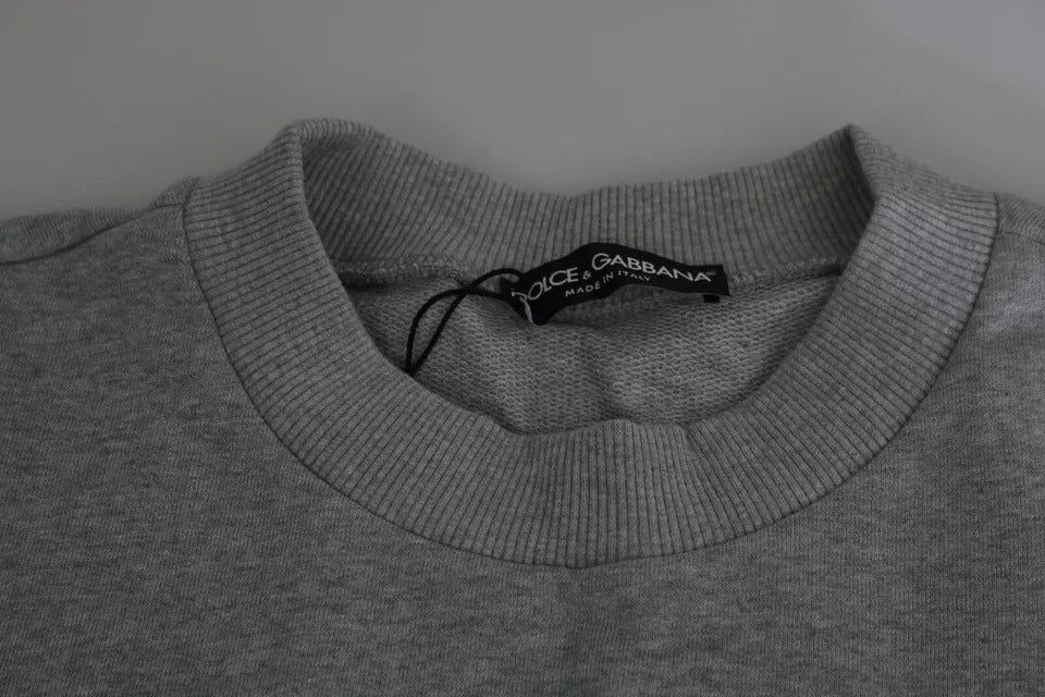 Dolce & Gabbana Gray Crown King Print Cotton Pullover Sweater Dolce & Gabbana
