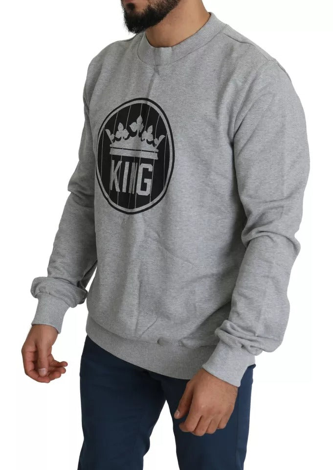 Dolce & Gabbana Gray Crown King Print Cotton Pullover Sweater Dolce & Gabbana