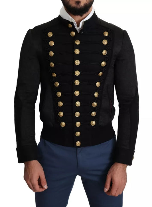 Dolce & Gabbana Black Button Embellished Military Jacket Dolce & Gabbana