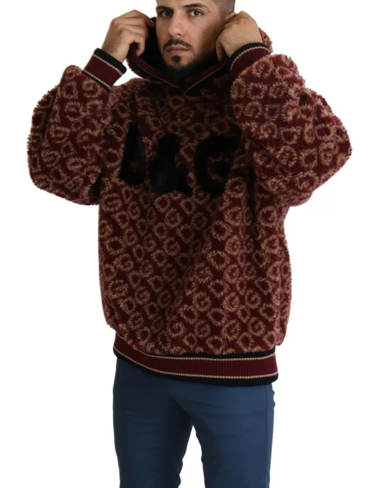 Dolce & Gabbana Red Beige Wool Oversize Hooded Pullover Sweater Dolce & Gabbana