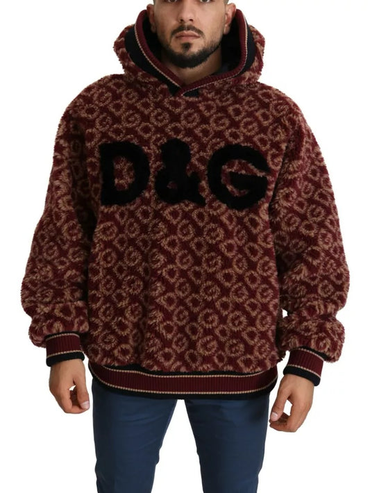Dolce & Gabbana Red Beige Wool Oversize Hooded Pullover Sweater Dolce & Gabbana