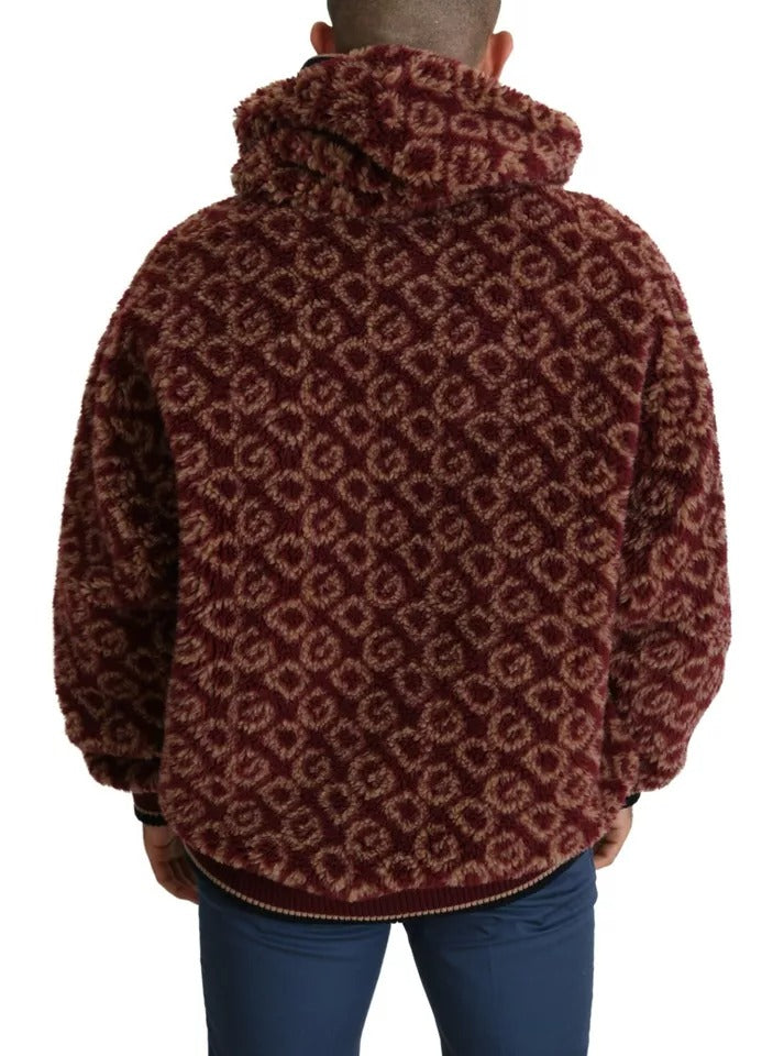 Dolce & Gabbana Red Beige Wool Oversize Hooded Pullover Sweater Dolce & Gabbana