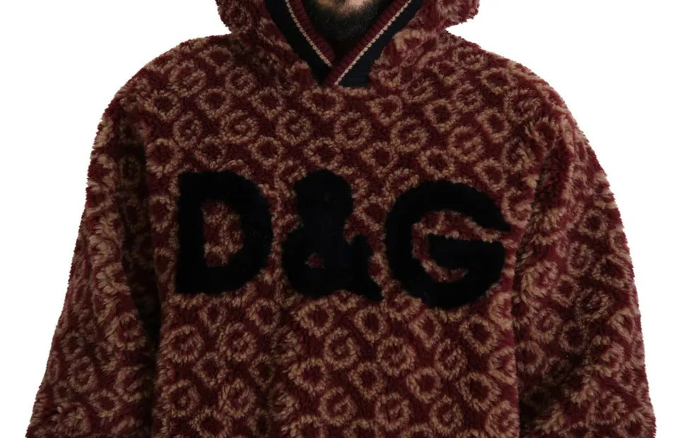 Dolce & Gabbana Red Beige Wool Oversize Hooded Pullover Sweater Dolce & Gabbana