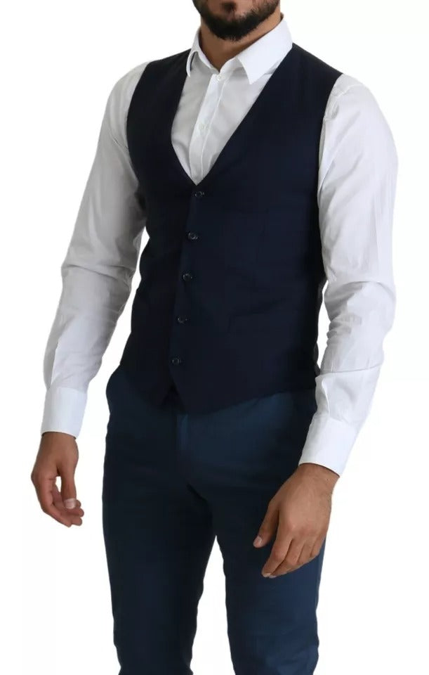 Dolce & Gabbana Navy Blue Men Formal Dress Waistcoat Vest Dolce & Gabbana