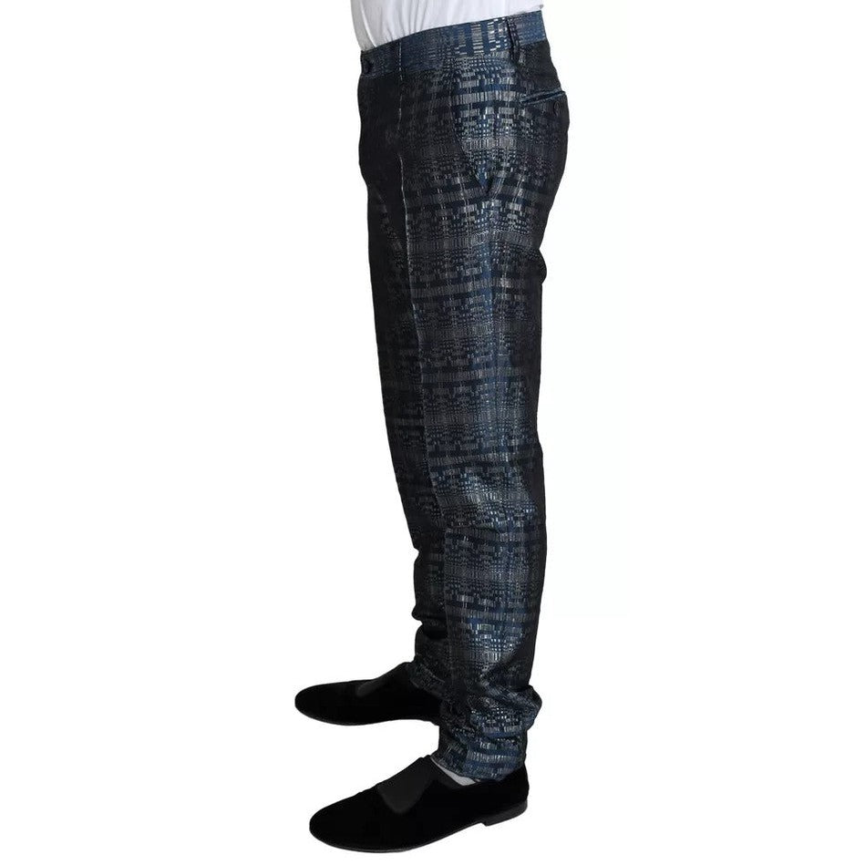 Dolce & Gabbana Blue Silver Shiny 2 Piece Slim GOLD Suit