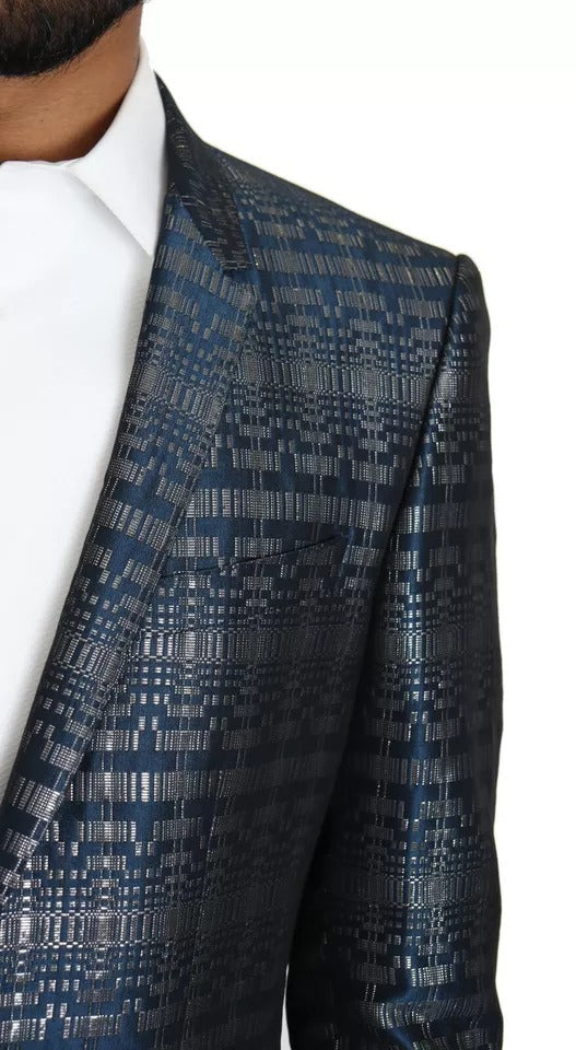 Dolce & Gabbana Blue Silver Shiny 2 Piece Slim GOLD Suit - Eljoys Fashion 