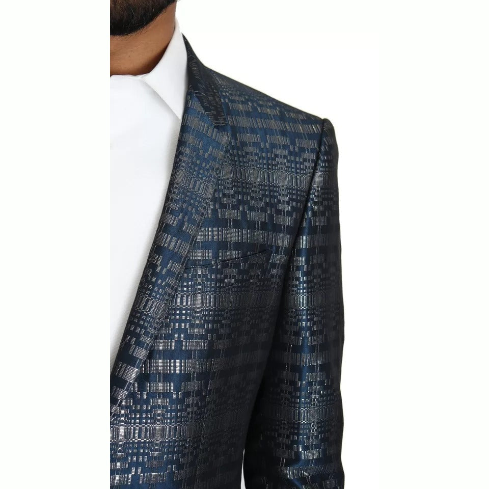 Dolce & Gabbana Blue Silver Shiny 2 Piece Slim GOLD Suit