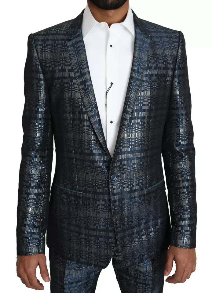Dolce & Gabbana Blue Silver Shiny 2 Piece Slim GOLD Suit - Eljoys Fashion 