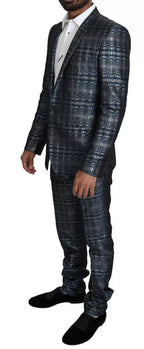 Dolce & Gabbana Blue Silver Shiny 2 Piece Slim GOLD Suit - Eljoys Fashion 