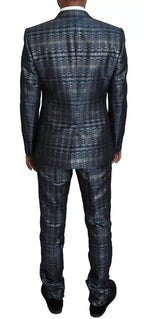Dolce & Gabbana Blue Silver Shiny 2 Piece Slim GOLD Suit - Eljoys Fashion 