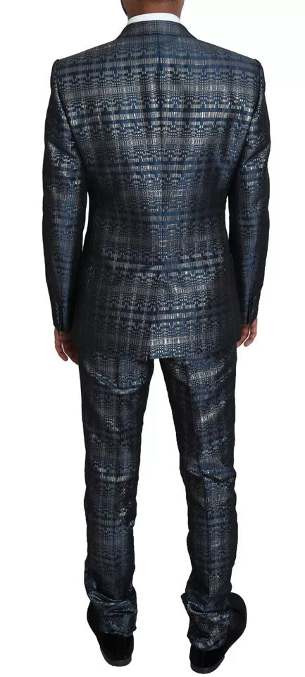 Dolce & Gabbana Blue Silver Shiny 2 Piece Slim GOLD Suit - Eljoys Fashion 