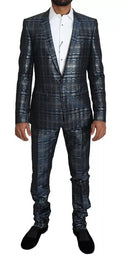 Dolce & Gabbana Blue Silver Shiny 2 Piece Slim GOLD Suit - Eljoys Fashion 