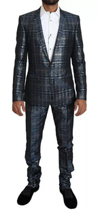 Dolce & Gabbana Blue Silver Shiny 2 Piece Slim GOLD Suit - Eljoys Fashion 