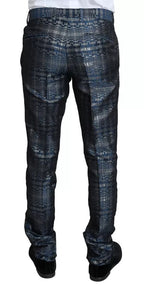 Dolce & Gabbana Blue Silver Shiny 2 Piece Slim GOLD Suit - Eljoys Fashion 