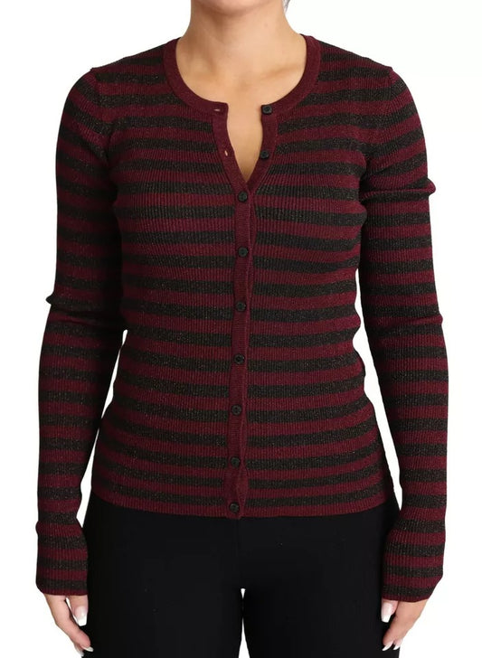 Dolce & Gabbana Black Red Striped Womens Cardigan Sweater Dolce & Gabbana