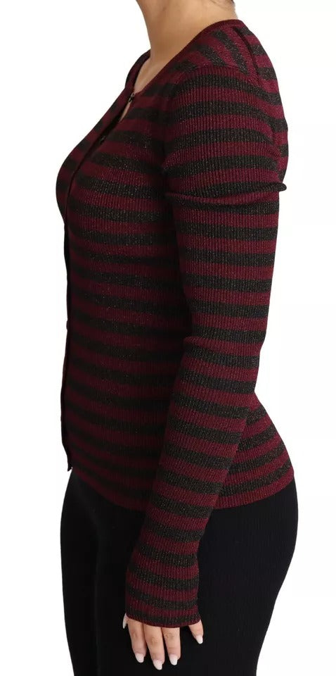Dolce & Gabbana Black Red Striped Womens Cardigan Sweater Dolce & Gabbana