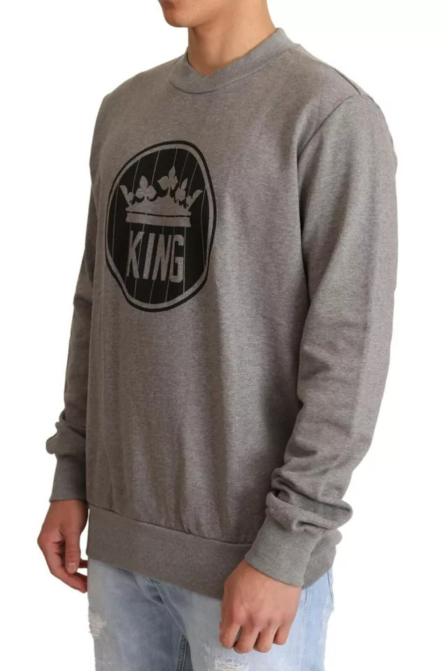 Dolce & Gabbana Gray Crown King Cotton Pullover Sweater Dolce & Gabbana
