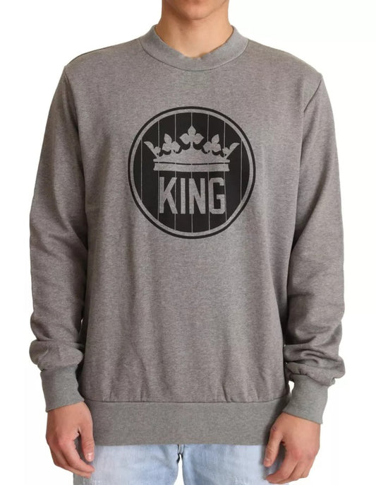 Dolce & Gabbana Gray Crown King Cotton Pullover Sweater Dolce & Gabbana