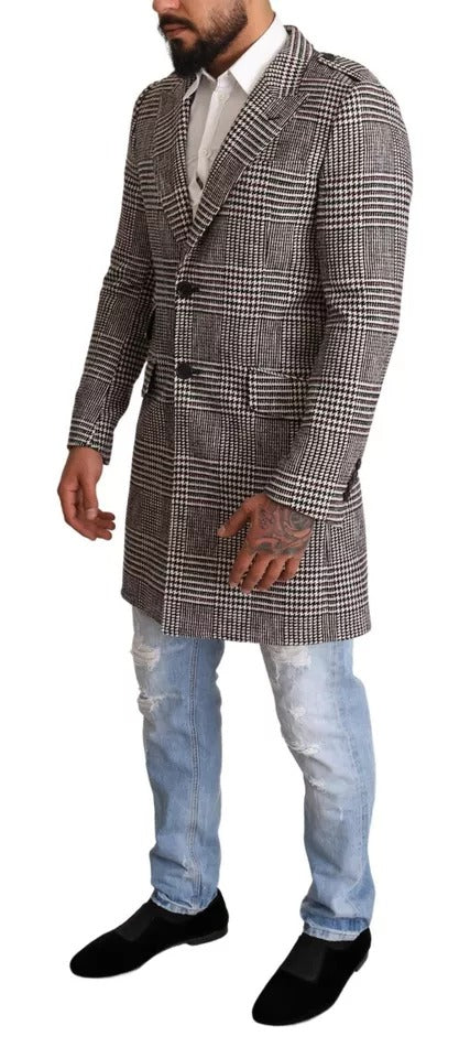 Dolce & Gabbana Gray Check Plaid Long Trench Coat Jacket Dolce & Gabbana