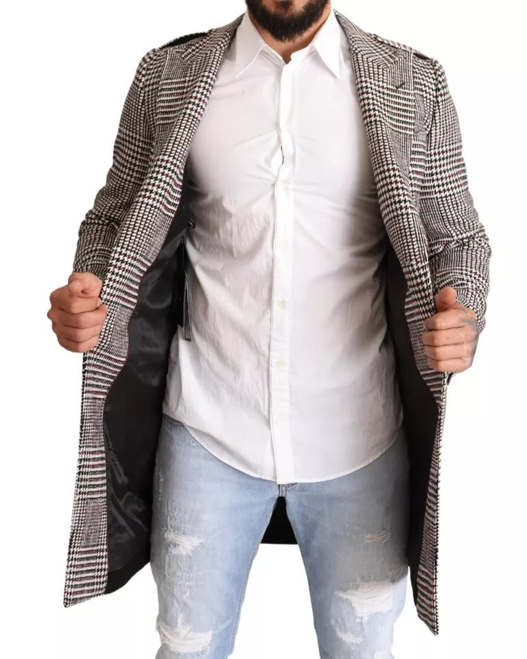 Dolce & Gabbana Gray Check Plaid Long Trench Coat Jacket Dolce & Gabbana