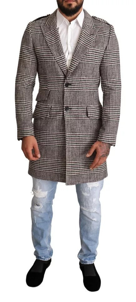 Dolce & Gabbana Gray Check Plaid Long Trench Coat Jacket Dolce & Gabbana