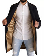 Dolce & Gabbana Blue Trench Coat Long Wool Stretch Jacket - Eljoys Fashion 
