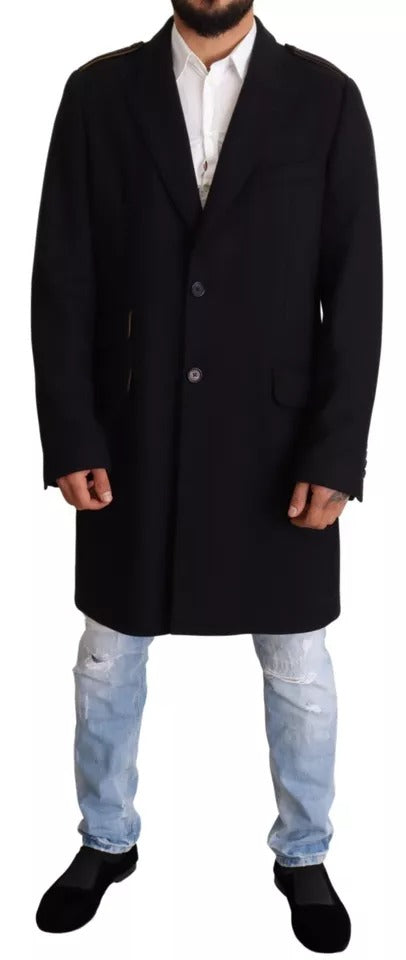 Dolce & Gabbana Blue Trench Coat Long Wool Stretch Jacket Dolce & Gabbana