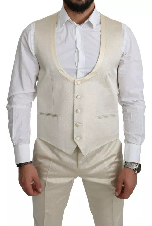 Dolce & Gabbana Beige Wool Crème 3 Piece SICILIA Shawl Suit Dolce & Gabbana