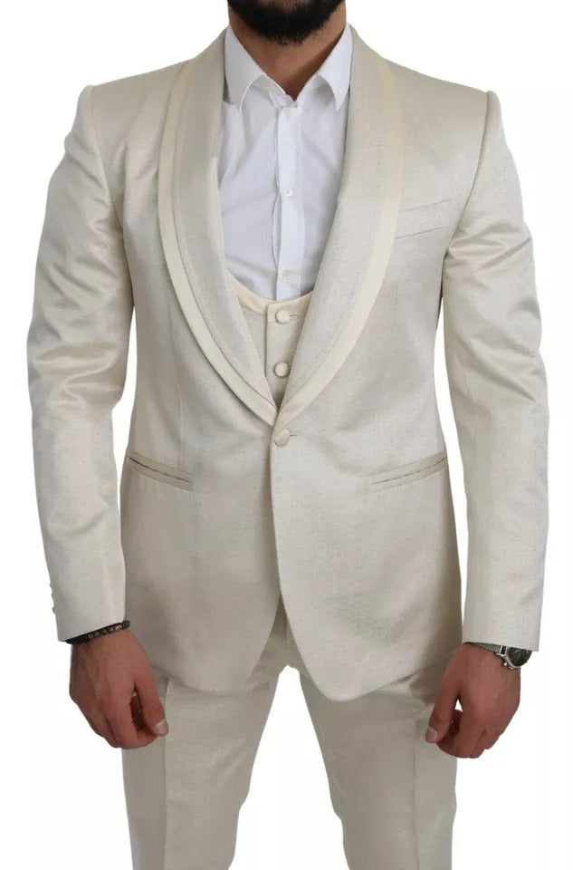 Dolce & Gabbana Beige Wool Crème 3 Piece SICILIA Shawl Suit Dolce & Gabbana