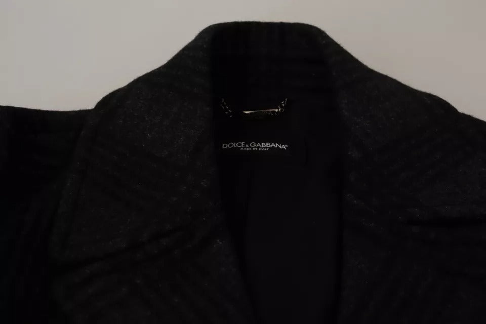 Dolce & Gabbana Black Trench Coat Check Wool Jacket - Eljoys Fashion 