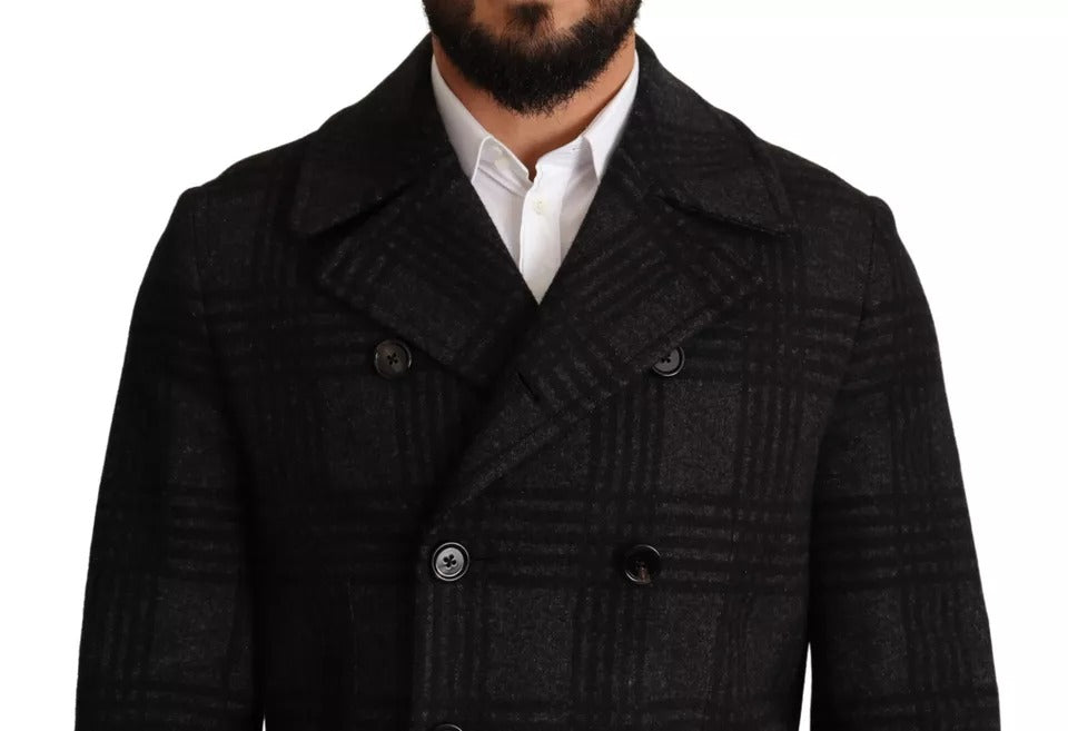 Dolce & Gabbana Black Trench Coat Check Wool Jacket Dolce & Gabbana