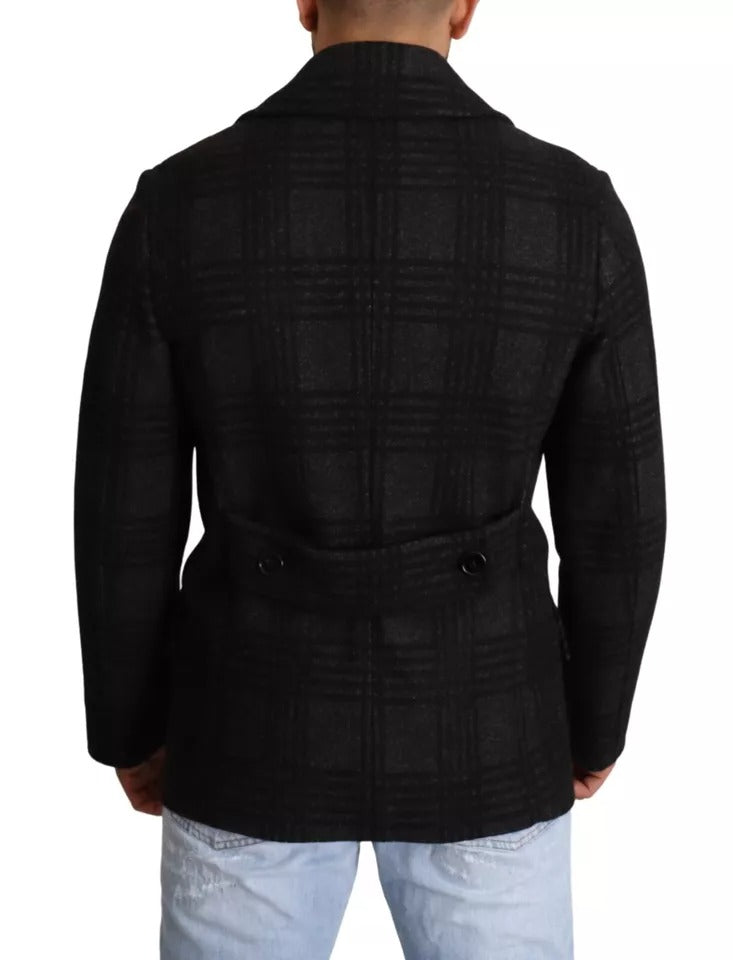 Dolce & Gabbana Black Trench Coat Check Wool Jacket - Eljoys Fashion 