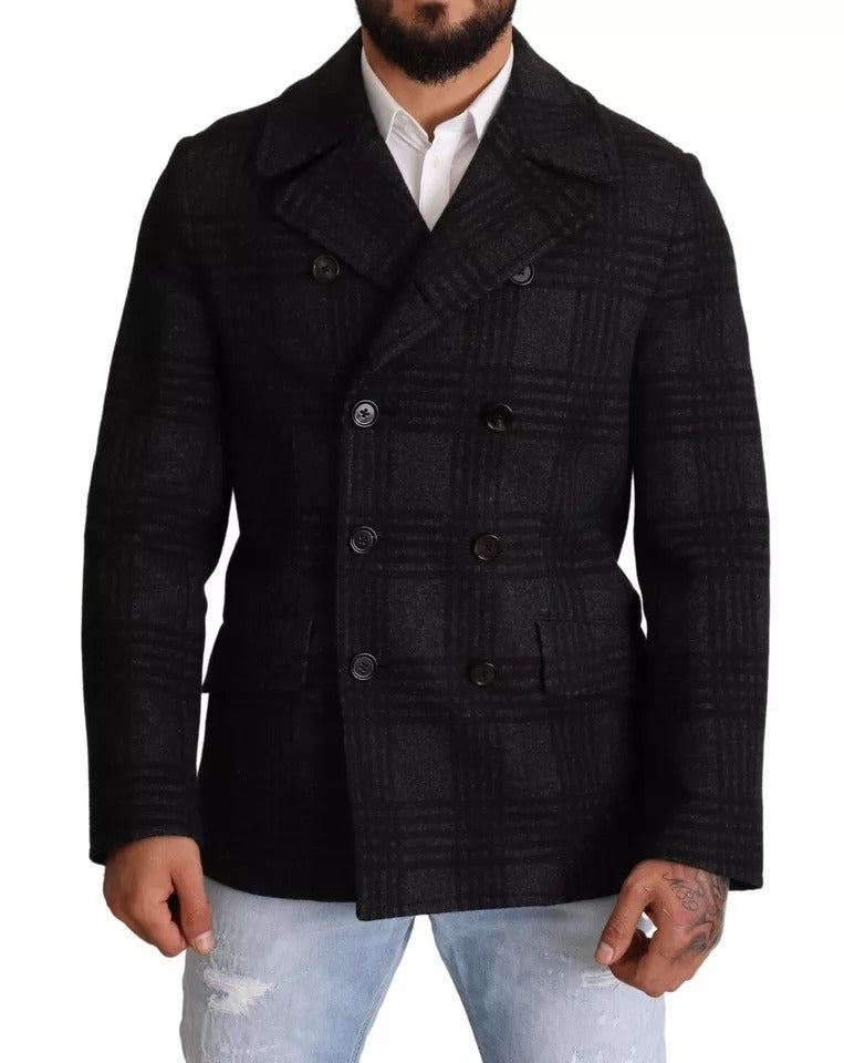 Dolce & Gabbana Black Trench Coat Check Wool Jacket - Eljoys Fashion 