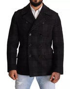 Dolce & Gabbana Black Trench Coat Check Wool Jacket - Eljoys Fashion 