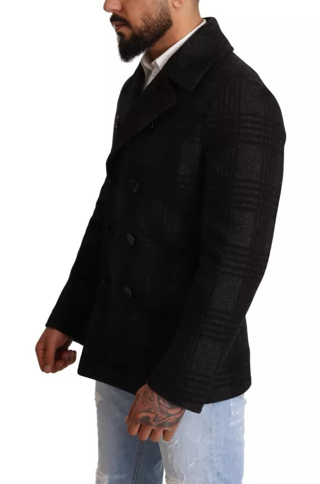 Dolce & Gabbana Black Trench Coat Check Wool Jacket Dolce & Gabbana