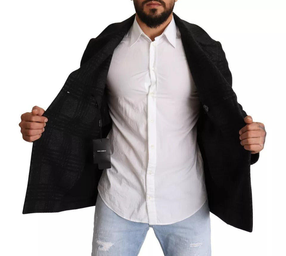 Dolce & Gabbana Black Trench Coat Check Wool Jacket Dolce & Gabbana