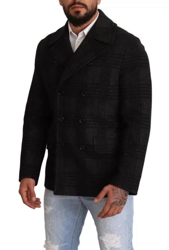Dolce & Gabbana Black Trench Coat Check Wool Jacket - Eljoys Fashion 