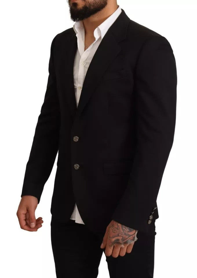Dolce & Gabbana Black Cotton Slim Fit Coat Blazer Jacket Dolce & Gabbana
