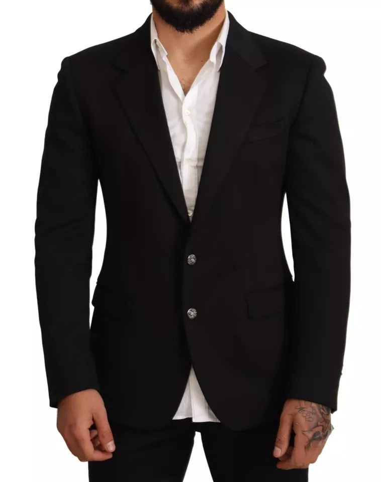 Dolce & Gabbana Black Cotton Slim Fit Coat Blazer Jacket Dolce & Gabbana