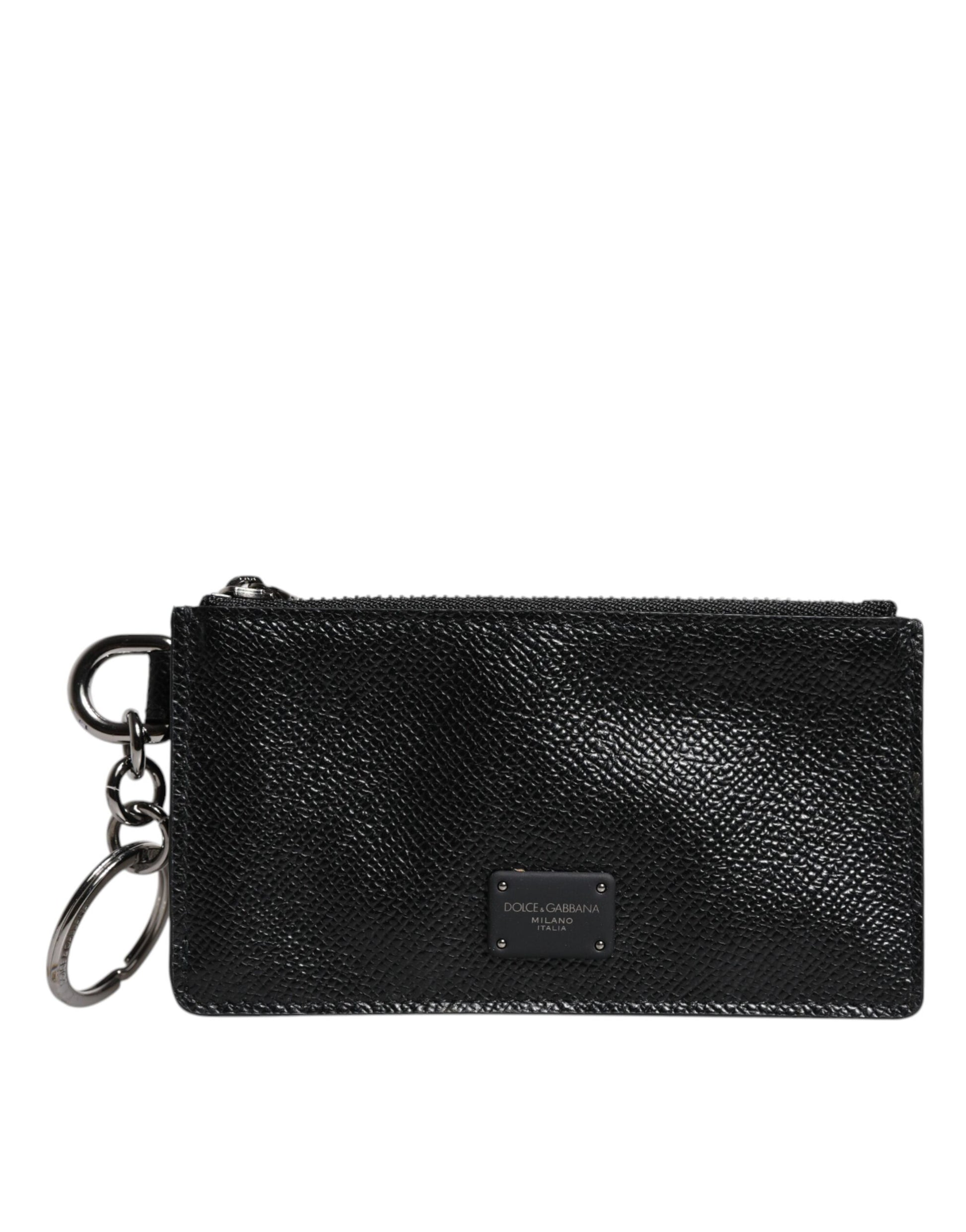 Dolce & Gabbana Black Calfskin Leather DG Logo Card Holder Wallet Dolce & Gabbana