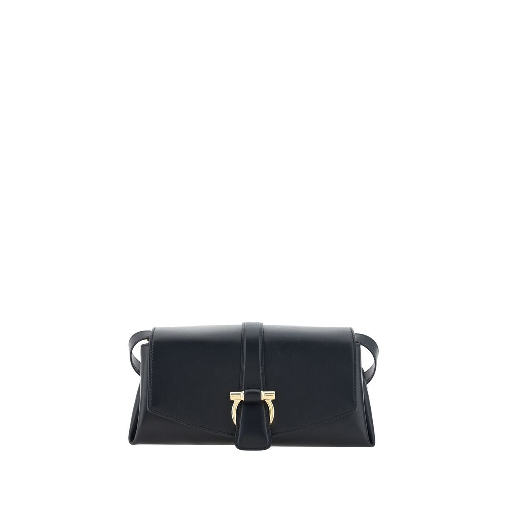 Ferragamo Black Calf Leather Bos Taurus Shoulder Bag Ferragamo