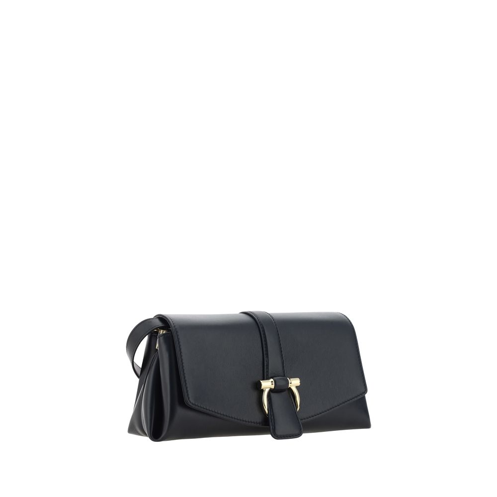 Ferragamo Black Calf Leather Bos Taurus Shoulder Bag Ferragamo
