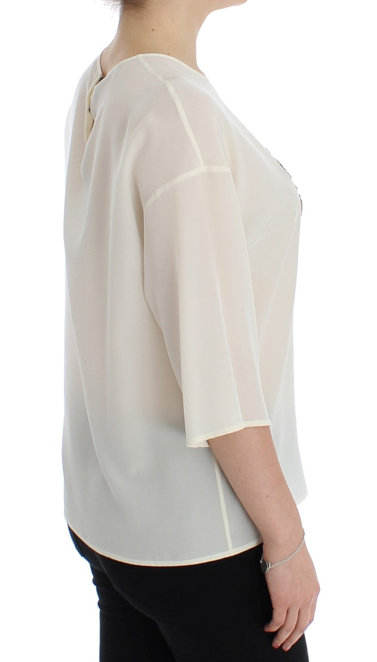 Dolce & Gabbana White Sequined Key Silk Blouse T-shirt Top Dolce & Gabbana