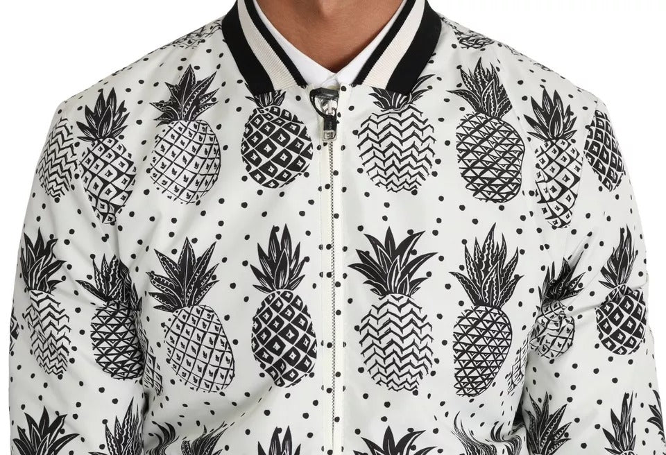 Dolce & Gabbana White Black Pineapple Bomber Coat Jacket Dolce & Gabbana