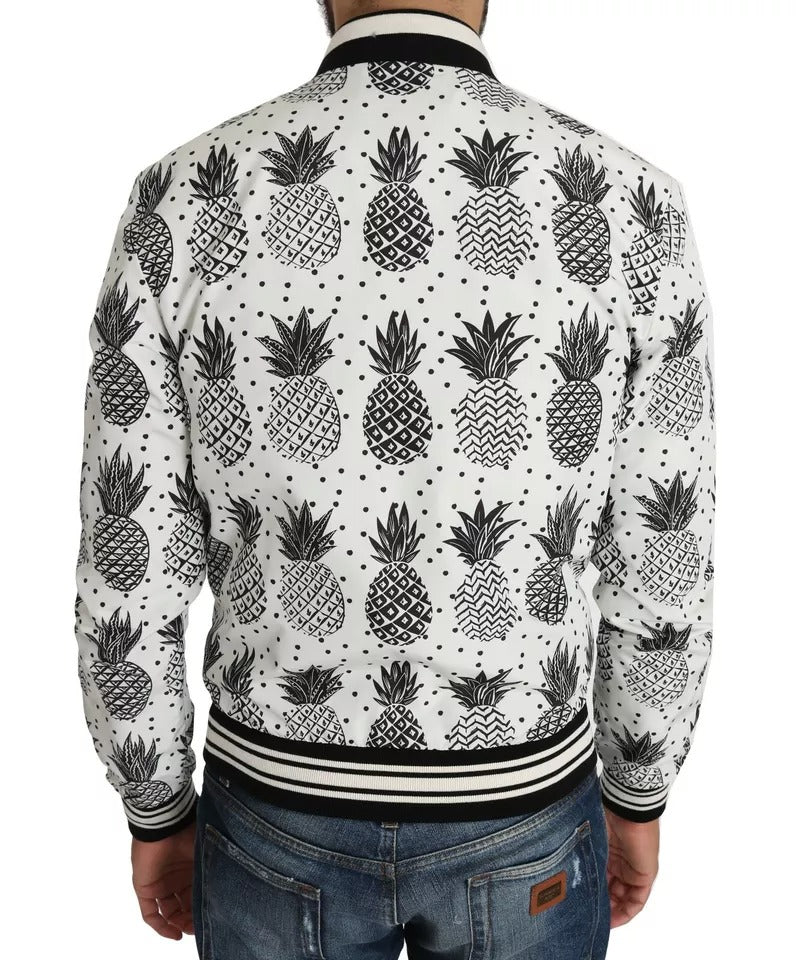 Dolce & Gabbana White Black Pineapple Bomber Coat Jacket Dolce & Gabbana