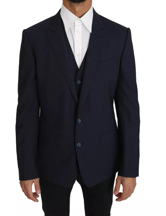 Dolce & Gabbana Blue Wool MARTINI Blazer Vest 2 Piece Dolce & Gabbana