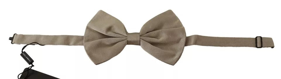 Dolce & Gabbana Silver Gray 100% Silk Adjustable Neck Bow Tie Dolce & Gabbana