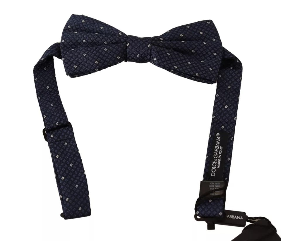 Dolce & Gabbana Blue Patterned Silk Adjustable Neck Bow Tie Men Dolce & Gabbana